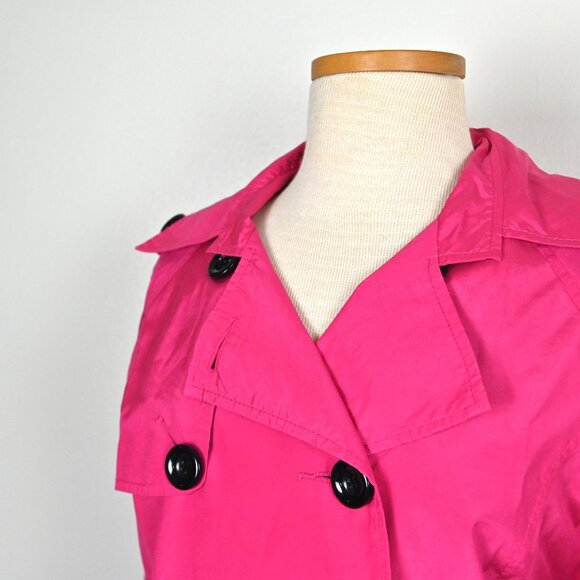 Chico's 70s Retro Preppy Lightweight Windproof Magenta Short Trench Coat Size 1 - Picture 7 of 16